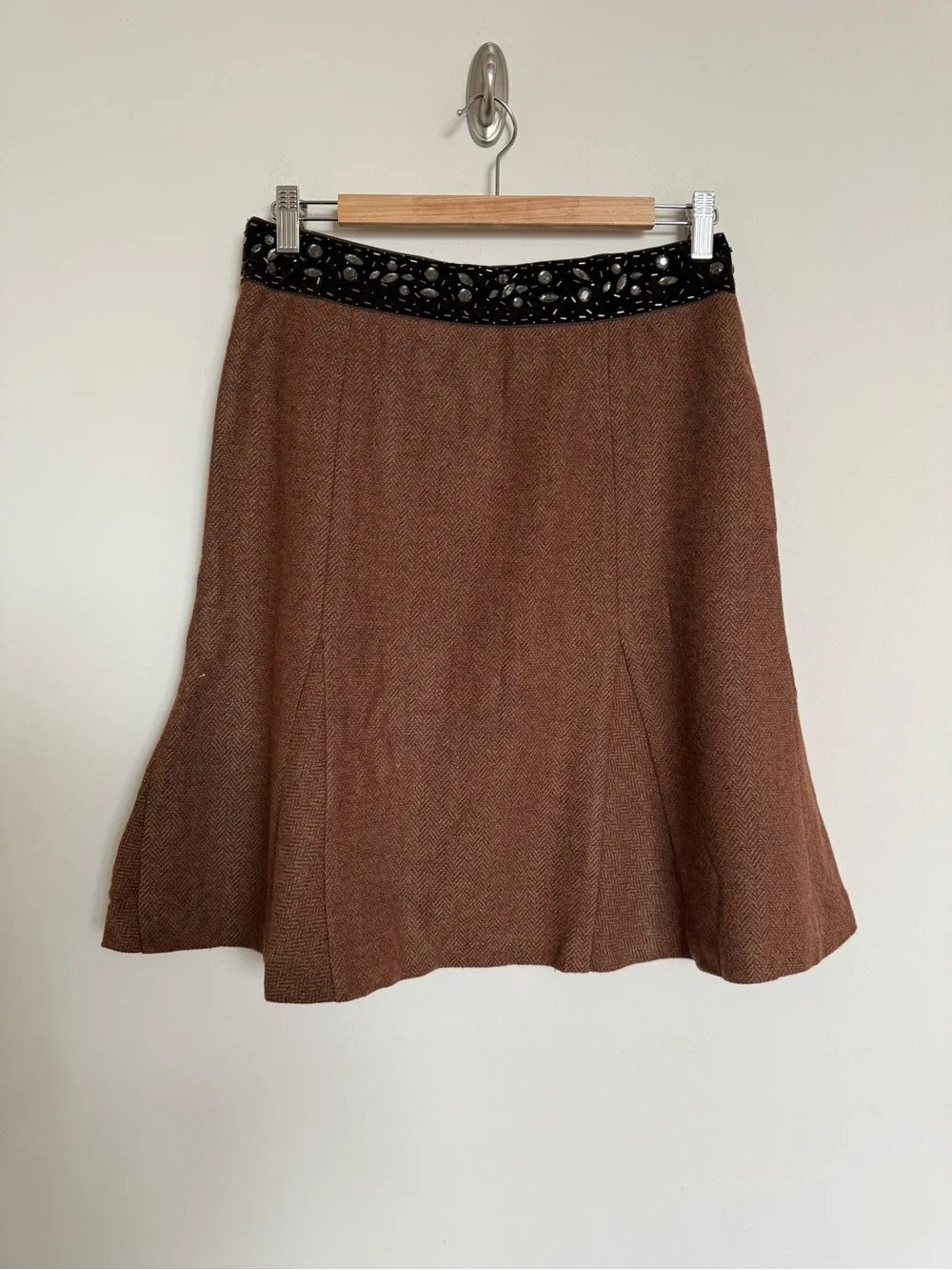 City DKNY Brown Wool Blend Skirt Beaded Waist Career Chic Size 4 Classic - Picture 8 of 13